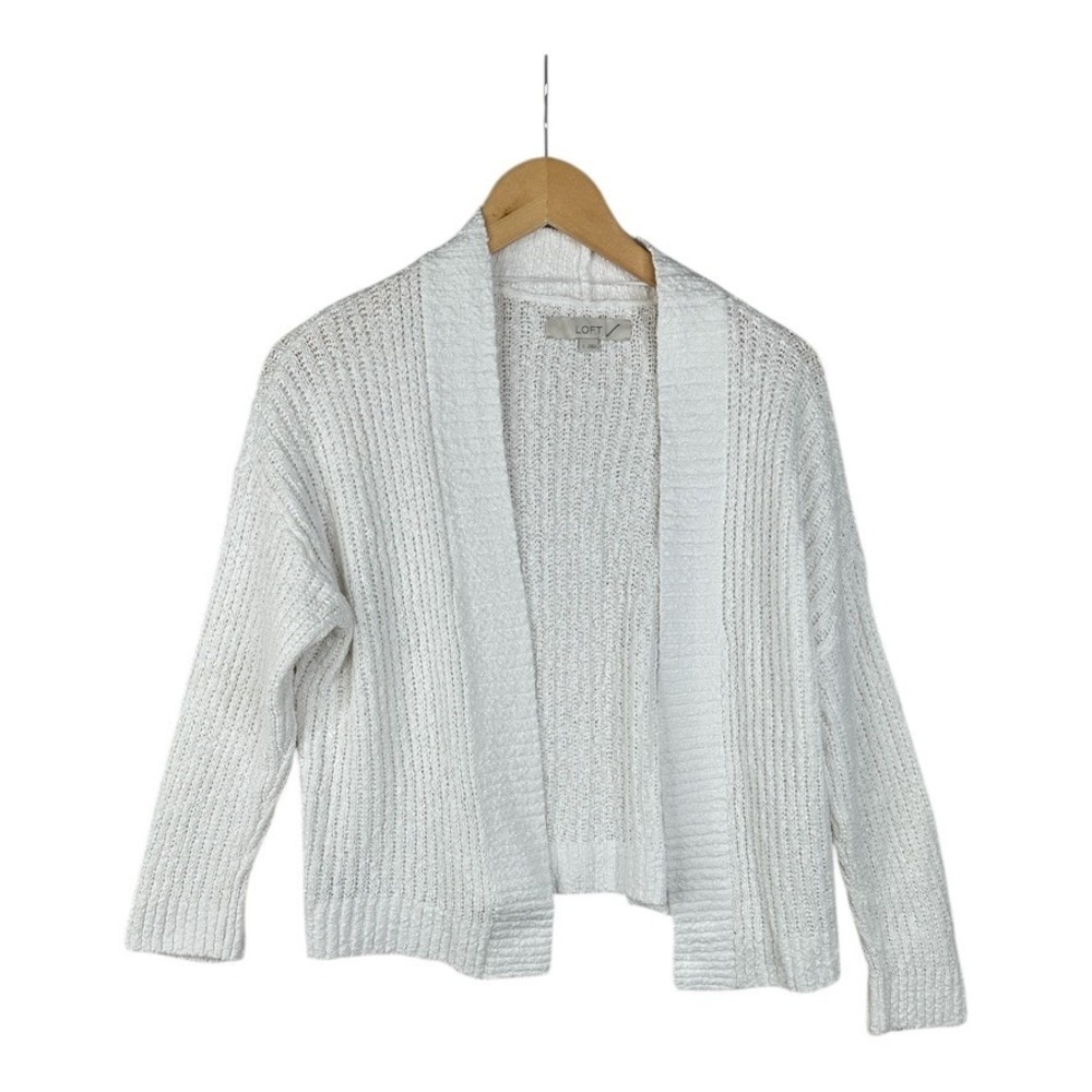 LOFT White Open-Front Cardigan